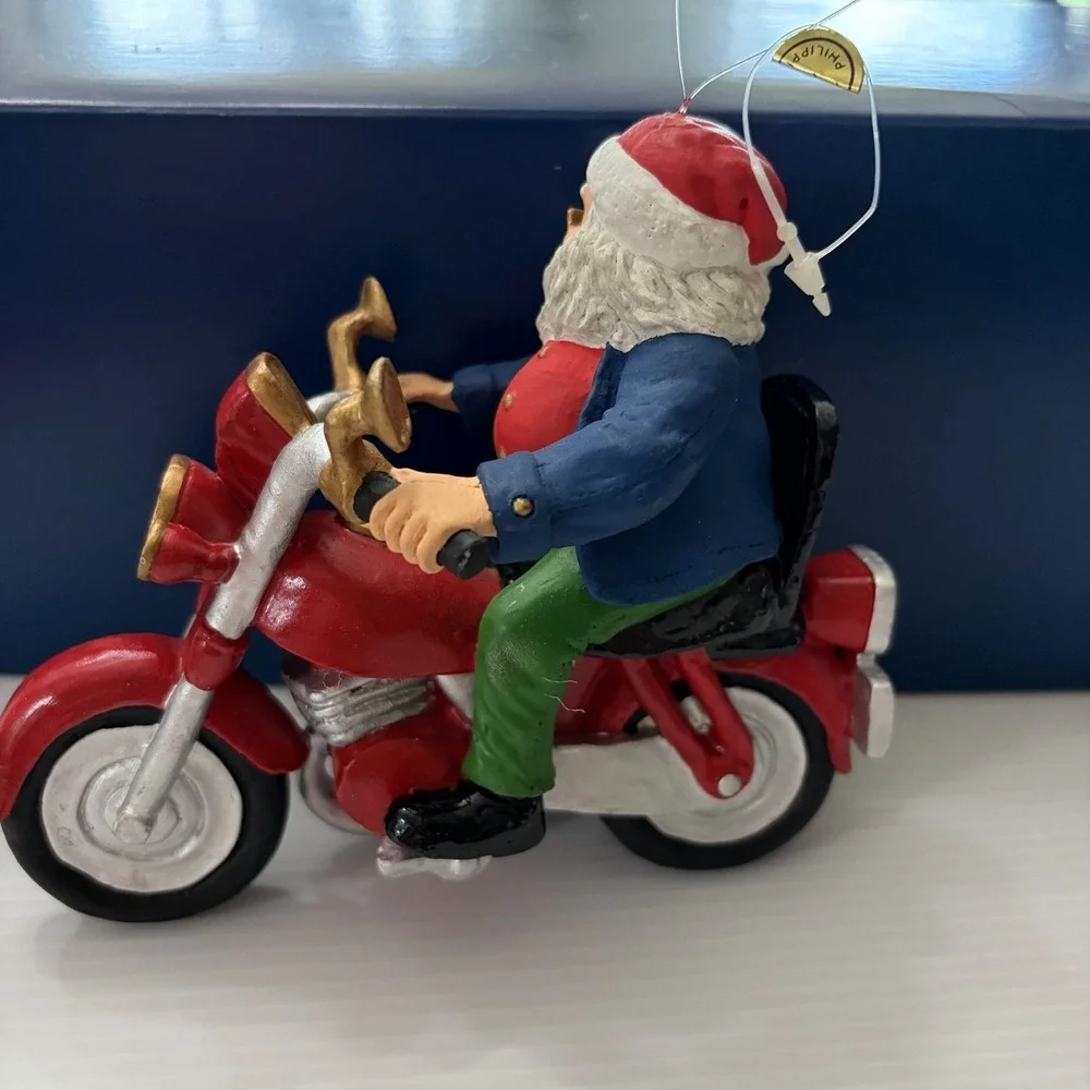 Vintage Biker Santa On A Motorcycle Christmas Ornament Holiday Decor